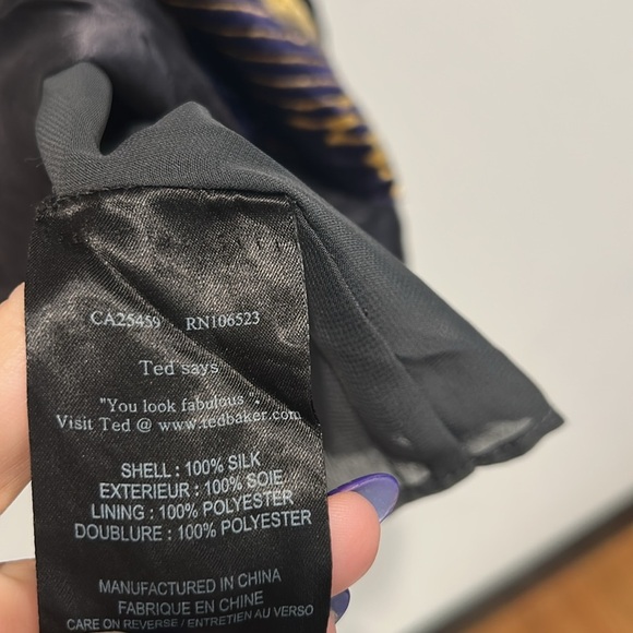 Ted Baker London Blue and Gold Sheath Mini silk Dress size 4 USA women’s 8/10 - Picture 4 of 6